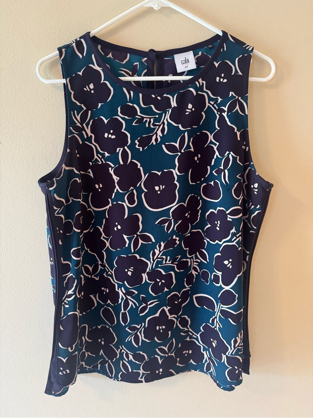 CAbi Sleeveless Floral Shell Top in Teal, Purple and Winter White